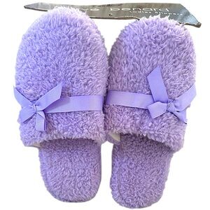 New Vintage Y2K Lavender Slippers Bow Women’s Small Harve Benard Plush Cozy